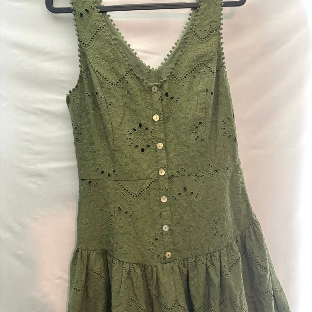 House of Harlow 1960 NWT Olive Green Eyelet Midi Dress Cottagecore Praire Size 4 - Picture 5 of 12